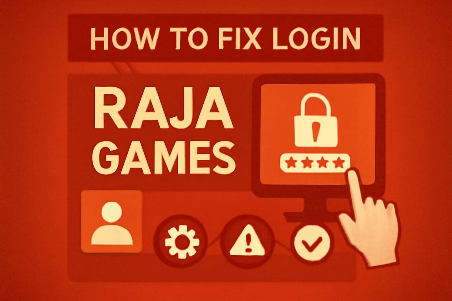 An informational scene illustrating the process to fix login issues for Raja Games.