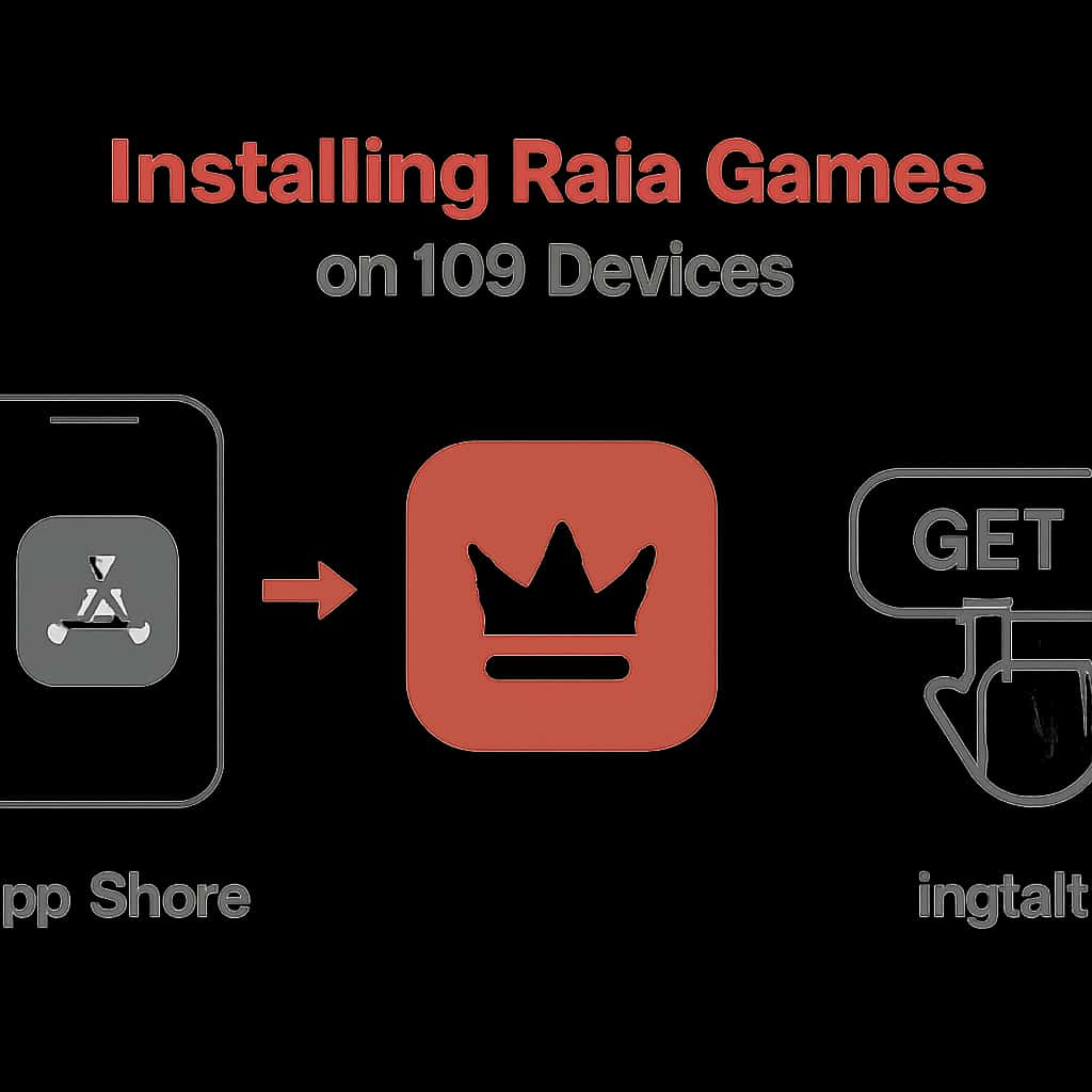 Diagram detailing the installation steps for Raja Games on iOS.