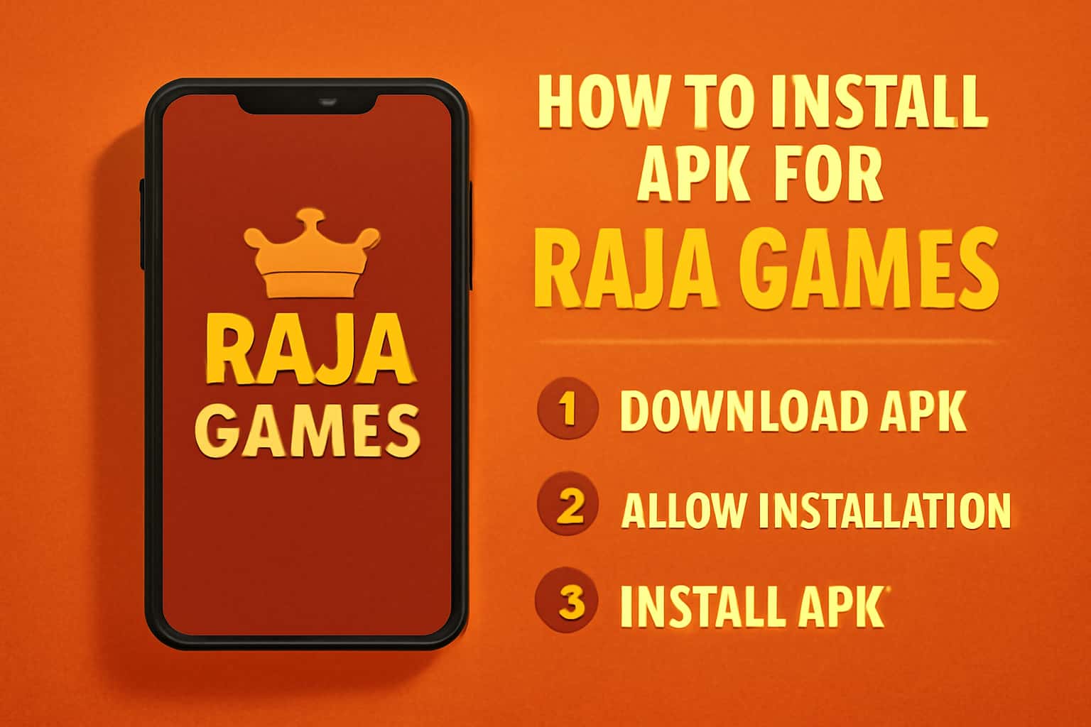 An informative graphic about installing APK for Raja Games with the title prominently displayed.