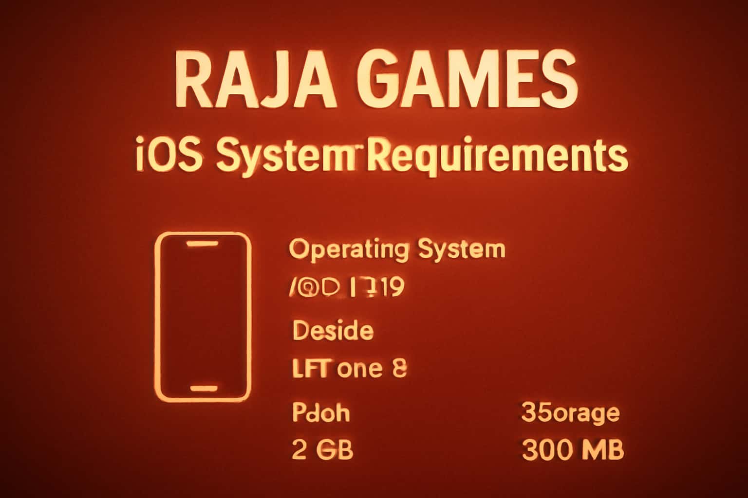 An informative scene showcasing Raja Games iOS System Requirements with #c4181a accents.